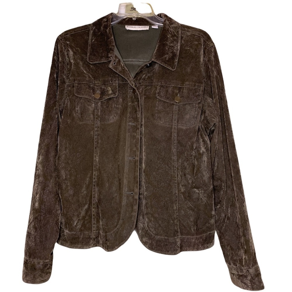 Bamboo Traders Olive Green Button Up Velveteen Blazer Jacket Size L